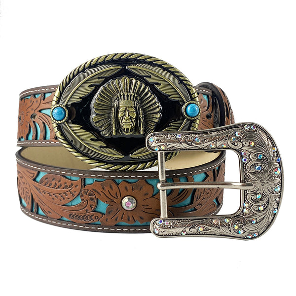 TOPACC Western Turquoise Belts - Indians Belt Buckle Copper/Bronze