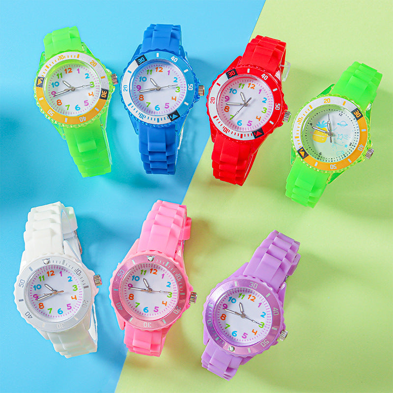 Kids Quartz Watches 50M Waterproof Analog Wristwatches Jelly Clock Students Watch Children PU Band Watch Childrens Analog Wrist Watch With Protective Design Simple Watch For Girls And Boys