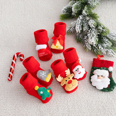 Baby Socks Christmas Anti Slip Short Socks for Baby Newborn Winter Warm Infant Cartoon Girls Boys