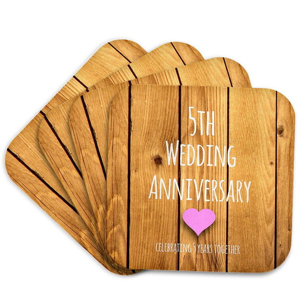 3dRose InspirationzStore Occasions - 5th Wedding Wood Celebrating 5 Years Together - Fifth Anniversaries Five yrs - Coasters (CST_154433)