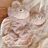 Women’s 2Pcs Furry Bra and Panty Set – Bear Pattern Fuzzy Plush Wireless Lingerie - Khaki / M