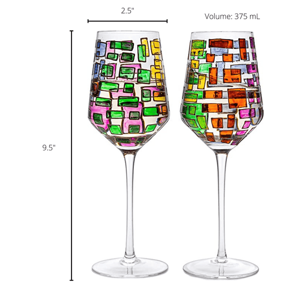The Wine Savant Renaissance Stained Glass Windows, Artisanal Hand Painted Glassware Gift Idea Her, Him, Birthday, Mom, Housewarming, Gifts Ideas for Women & Men Art Deco (Stemmed Wine Glasses)