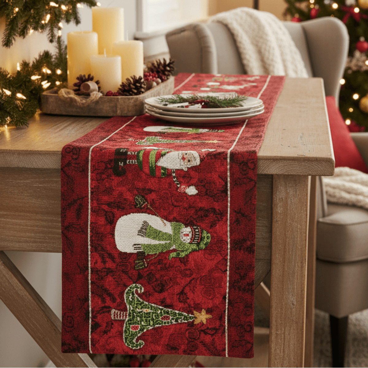 Tache Here Comes Santa Claus Vintage Holiday Woven Tapestry Table Runners (8577TR)
