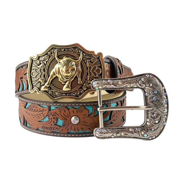 TOPACC Western Turquoise Belts - Bullfight Belt Buckle Copper/Bronze - Gifts for You 'n Me