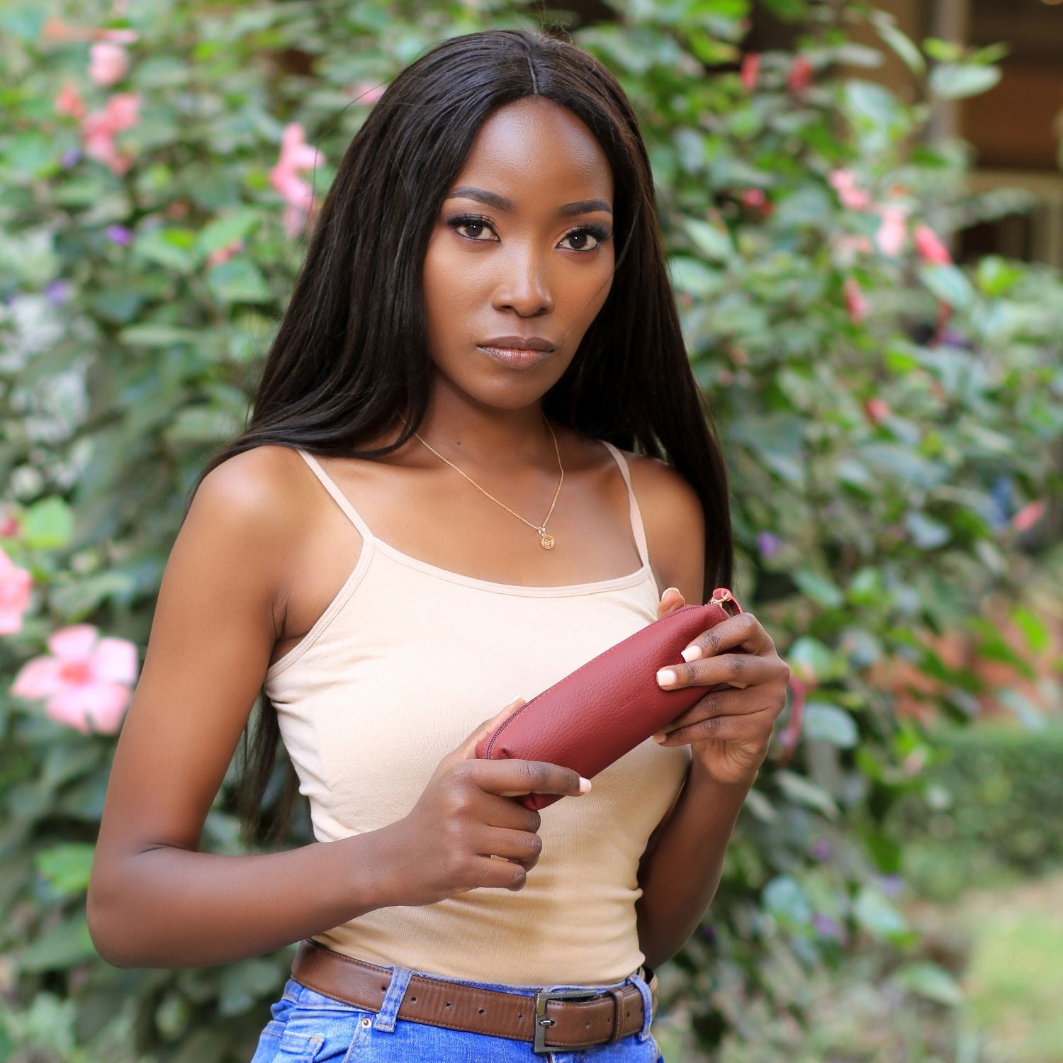 Elegant Leather Makeup Bag - Blue - Aurora