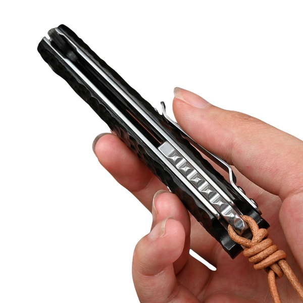 Panther Handmade Stainless Damascus Pocket Knife with Clip and Exotic Ebony Wood Handle