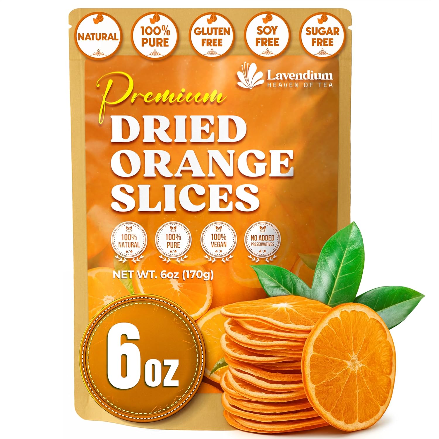 Premium Dried Orange Slices 6oz – Natural Dehydrated Citrus Wheels for Tea, Cocktails, Baking, Holiday Decorations, Potpourri, and Crafts.