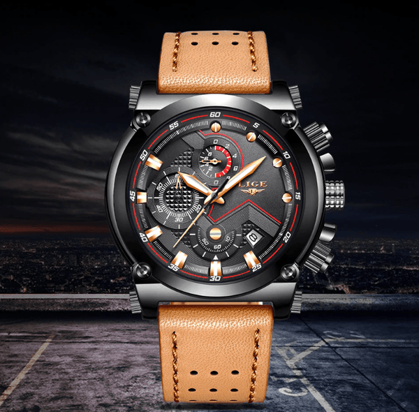 Men's Waterproof Modern Watch With Leather Belts, Stainless Steel Case Excellent Look Perfect Gift