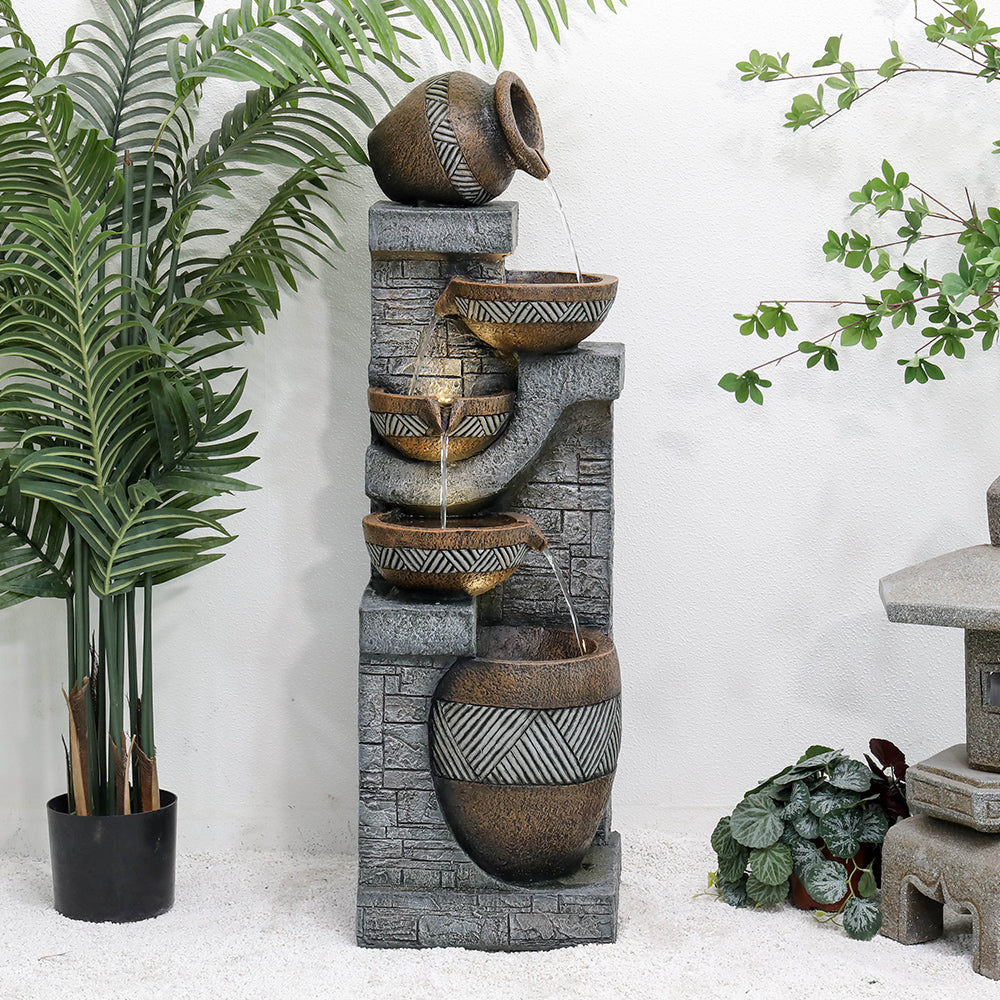 Resin Carved Clay Urn Outdoor Water Fountain 42 Inch