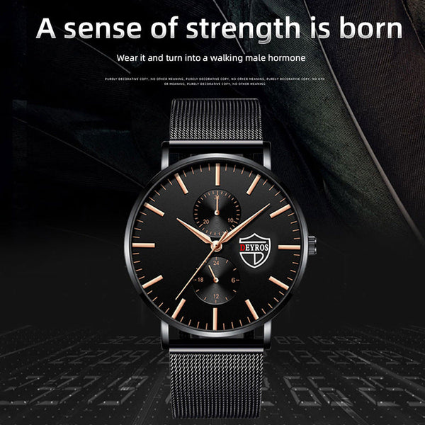Black 3Bar Watch Men Women'S Watches Ladies Watch With Crystals  Fashion Stainless Steel Band Comfortable Wristwatch