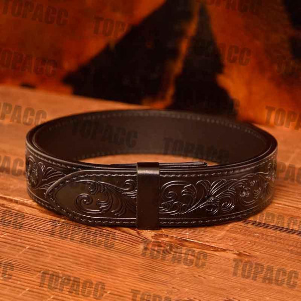 TOPACC Western Genuine Black Leather Pattern Tooled Belt - Gifts for You 'n Me