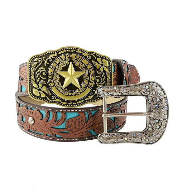 TOPACC Western Turquoise Belts - Pentagram 'The State Of Texas' Belt Buckle Copper/Bronze - Gifts for You 'n Me