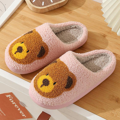 Women Smiley Slippers Fluffy Home Warm Fur Slippers Smiley Face Household Couple Slippers Indoor Warm Home Non-Slip Couple Style Casual Shoes Indoor Outdoor Anti-Skid Plush Fleece Lined House Shoes