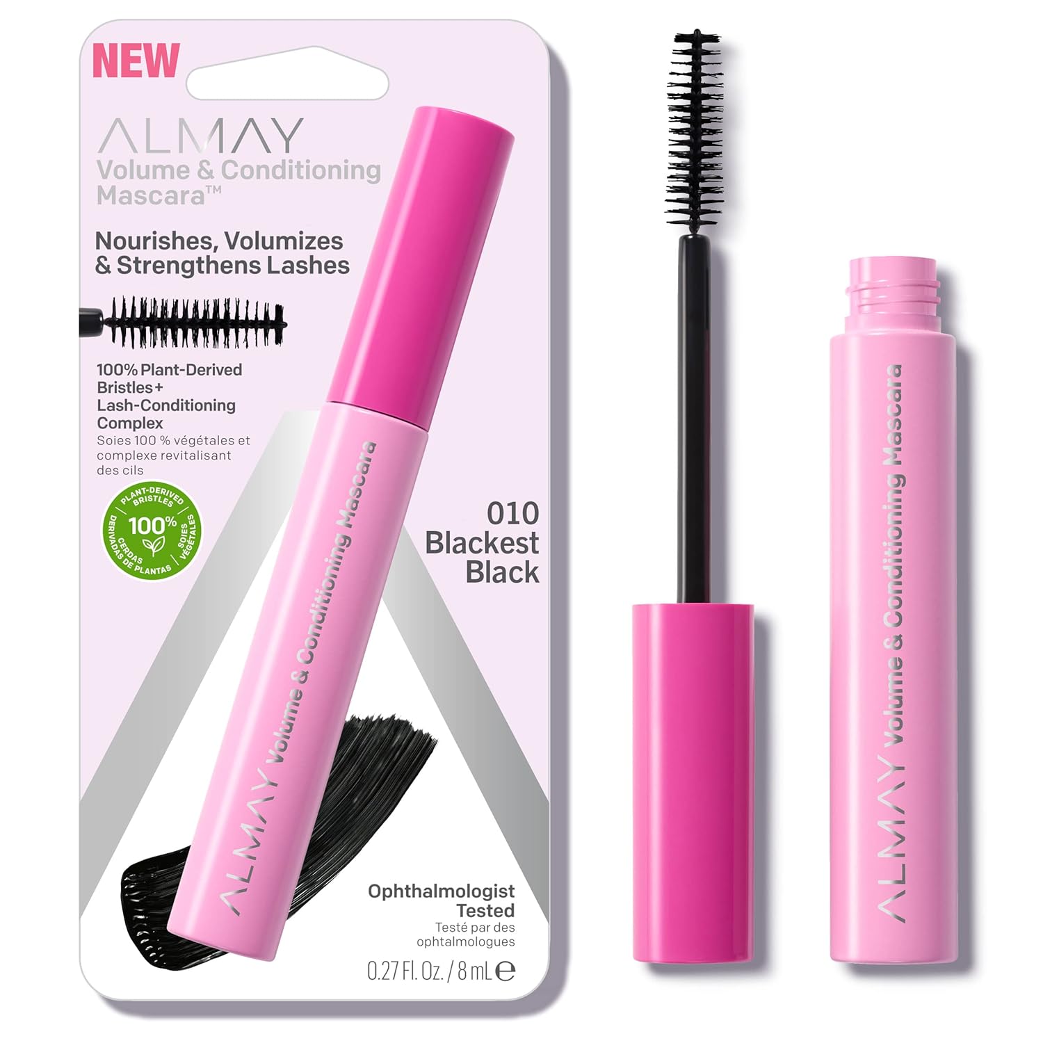 2-PACK Almay Volume & Conditioning Mascara, Hydrating All Day Wear, 10 Blackest Black, 0.27 fl oz.