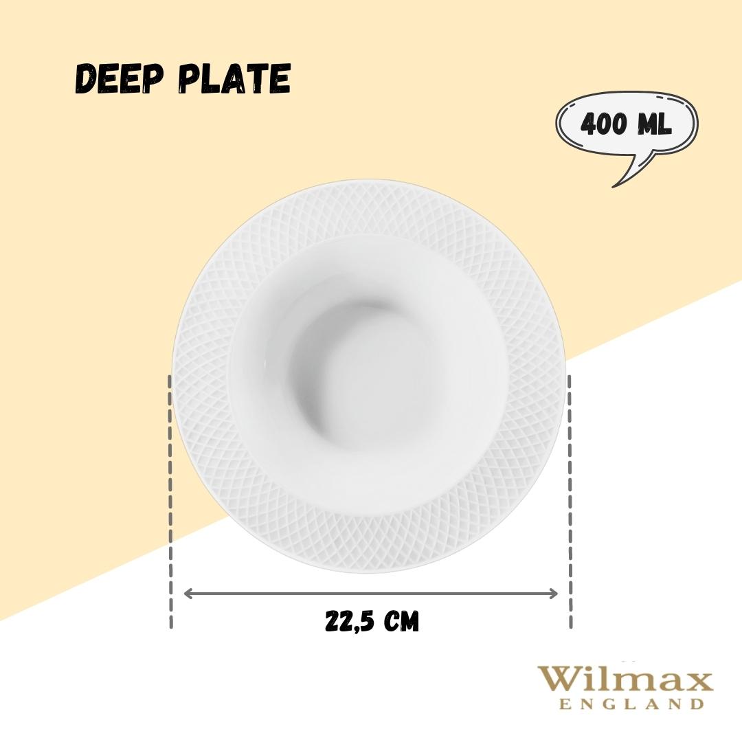 White Porcelain Deep Plate With Embossed Wide Rim 9
