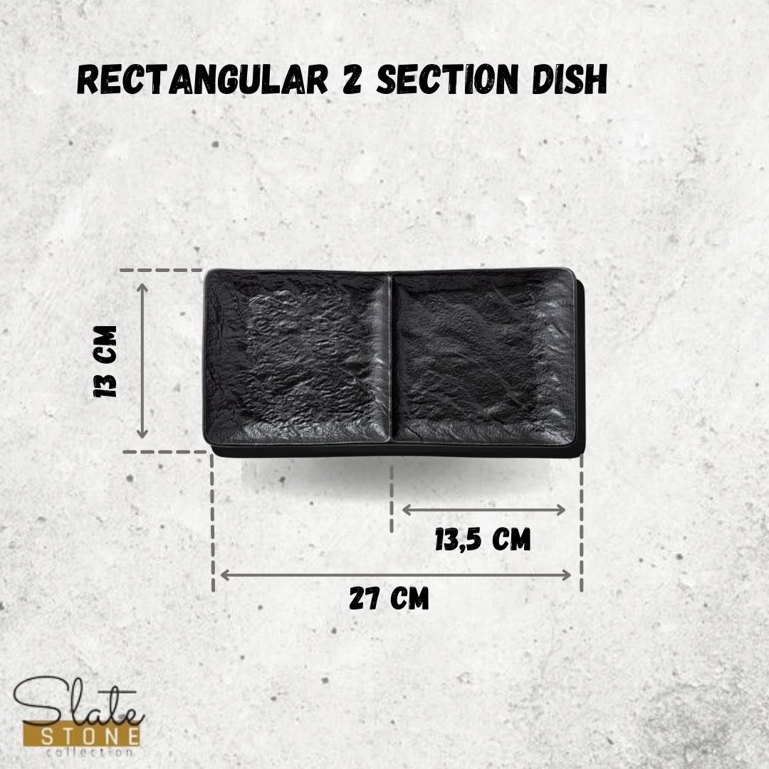Black Porcelain Slate look Rectangular 2 Section Dish 10.5