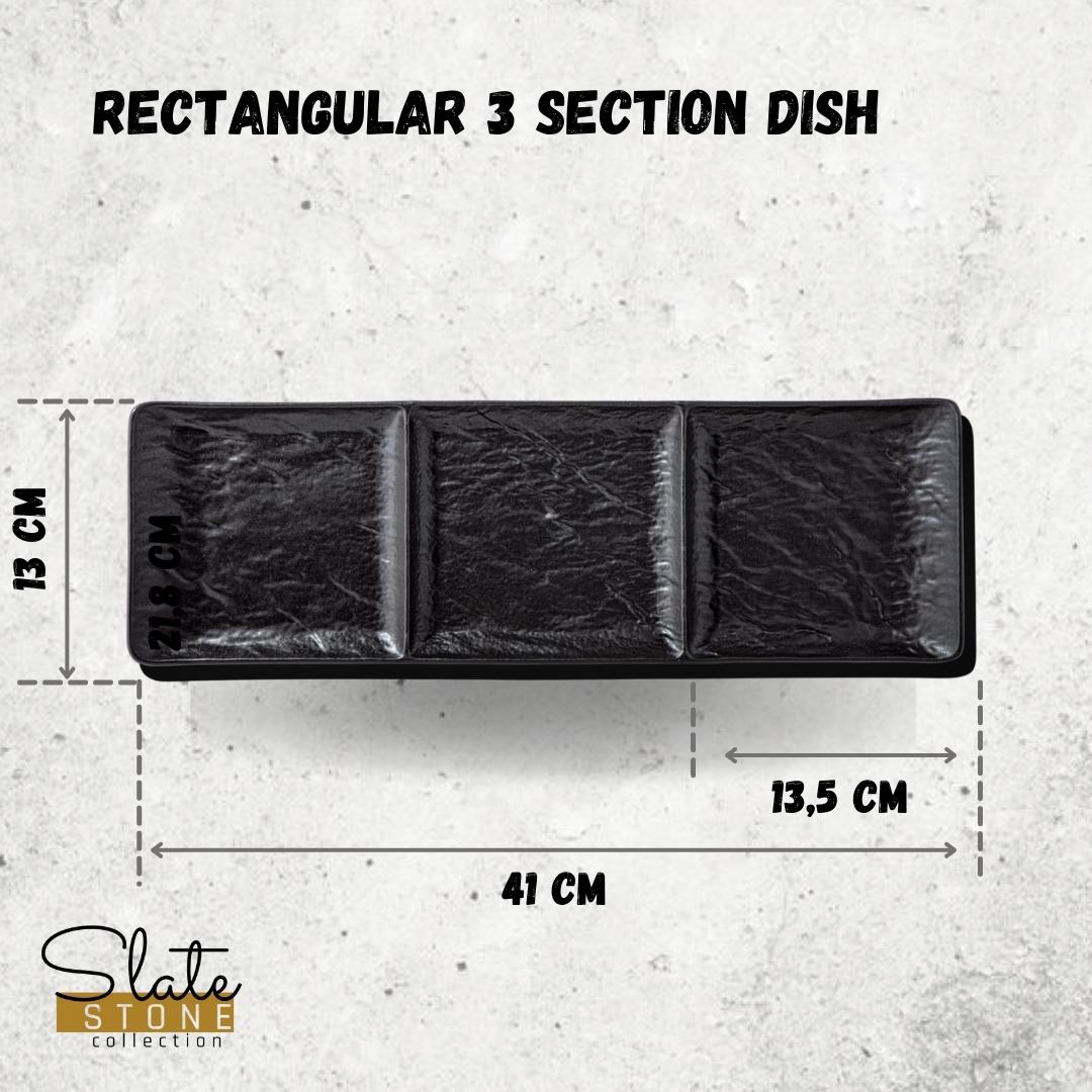 Black Porcelain Slate look Rectangular 3 Section Dish 16
