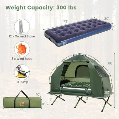 1-Person Folding Camping Tent with Sunshade and Air Mattress