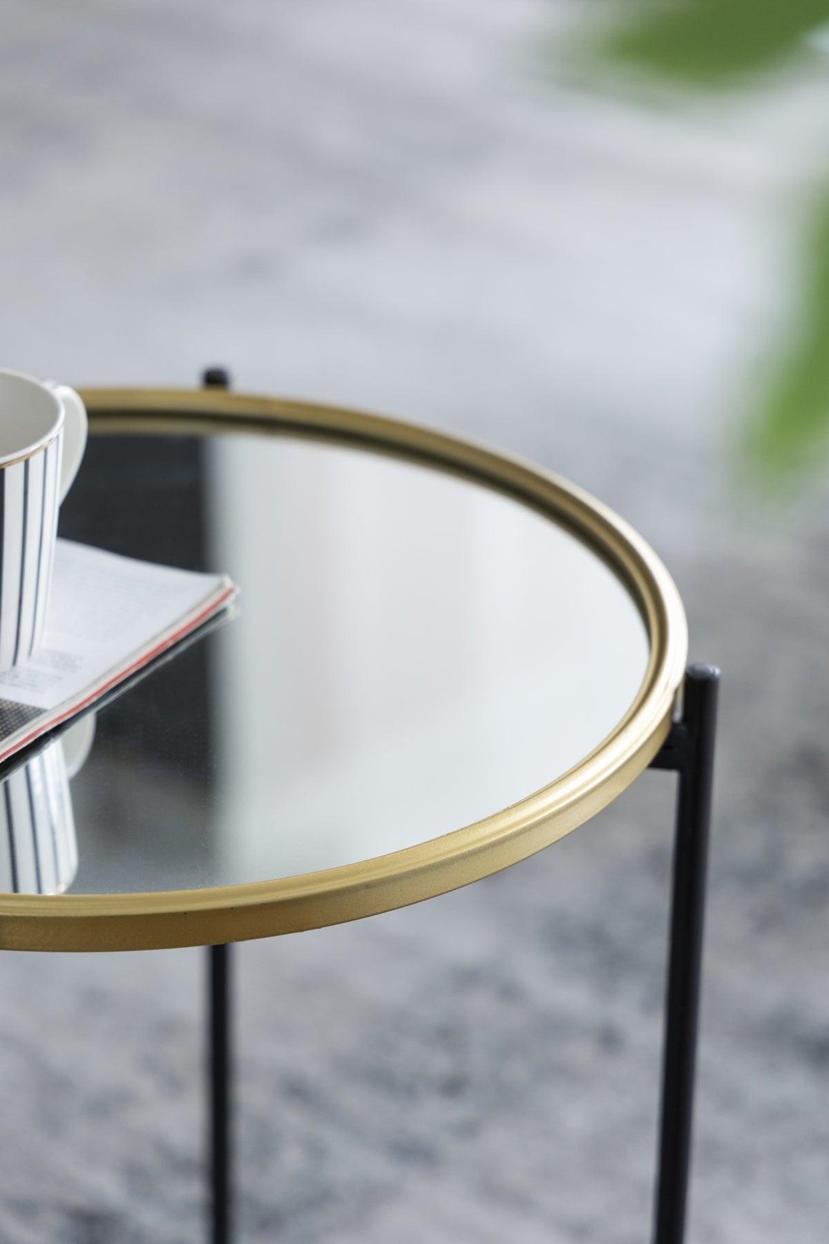 Set of 2 Gold Nesting Side Tables with Mirrored Tops