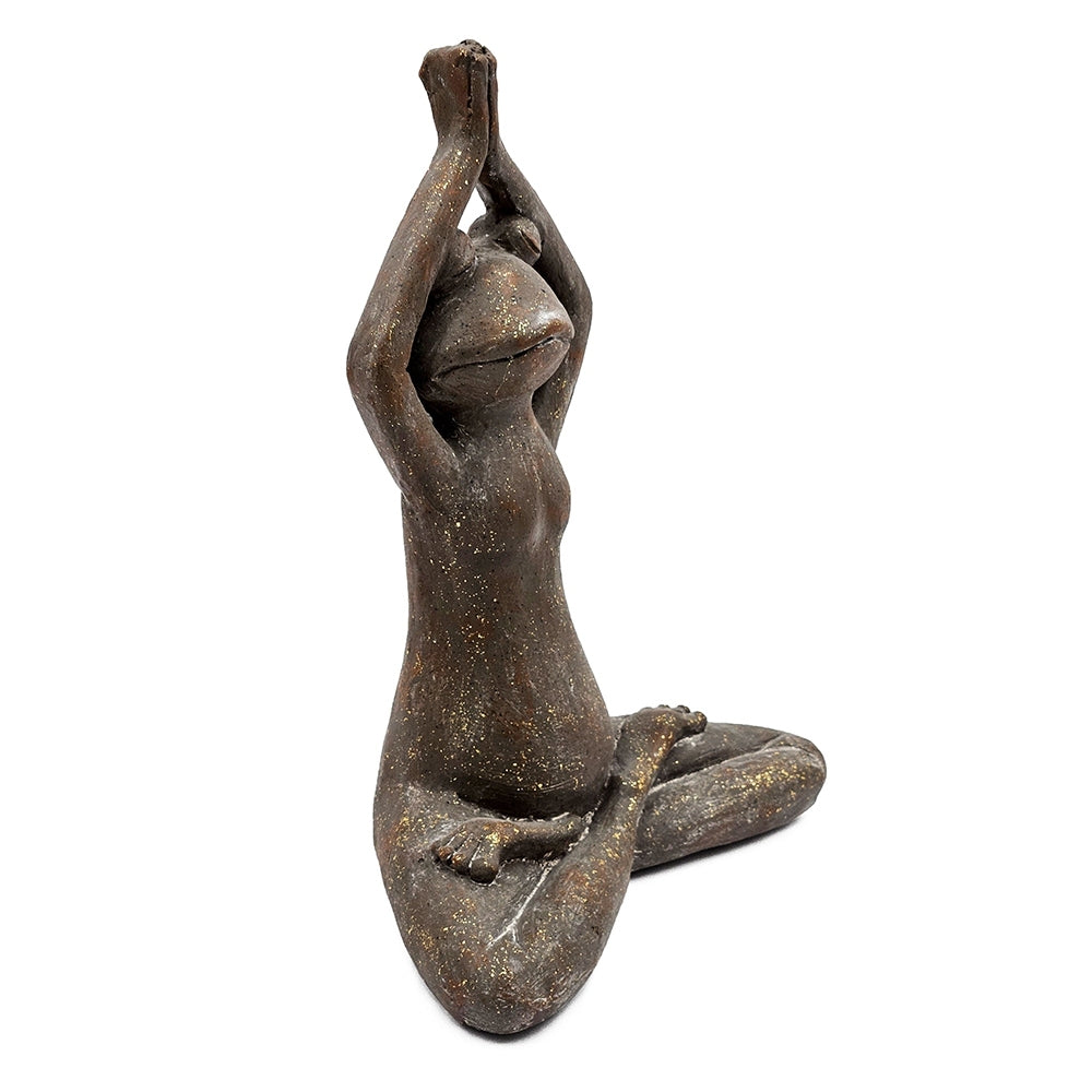 11.5x6.5x15' Brown Magnesium Yoga Frog Figurine in Namaste Pose with Gold Accents