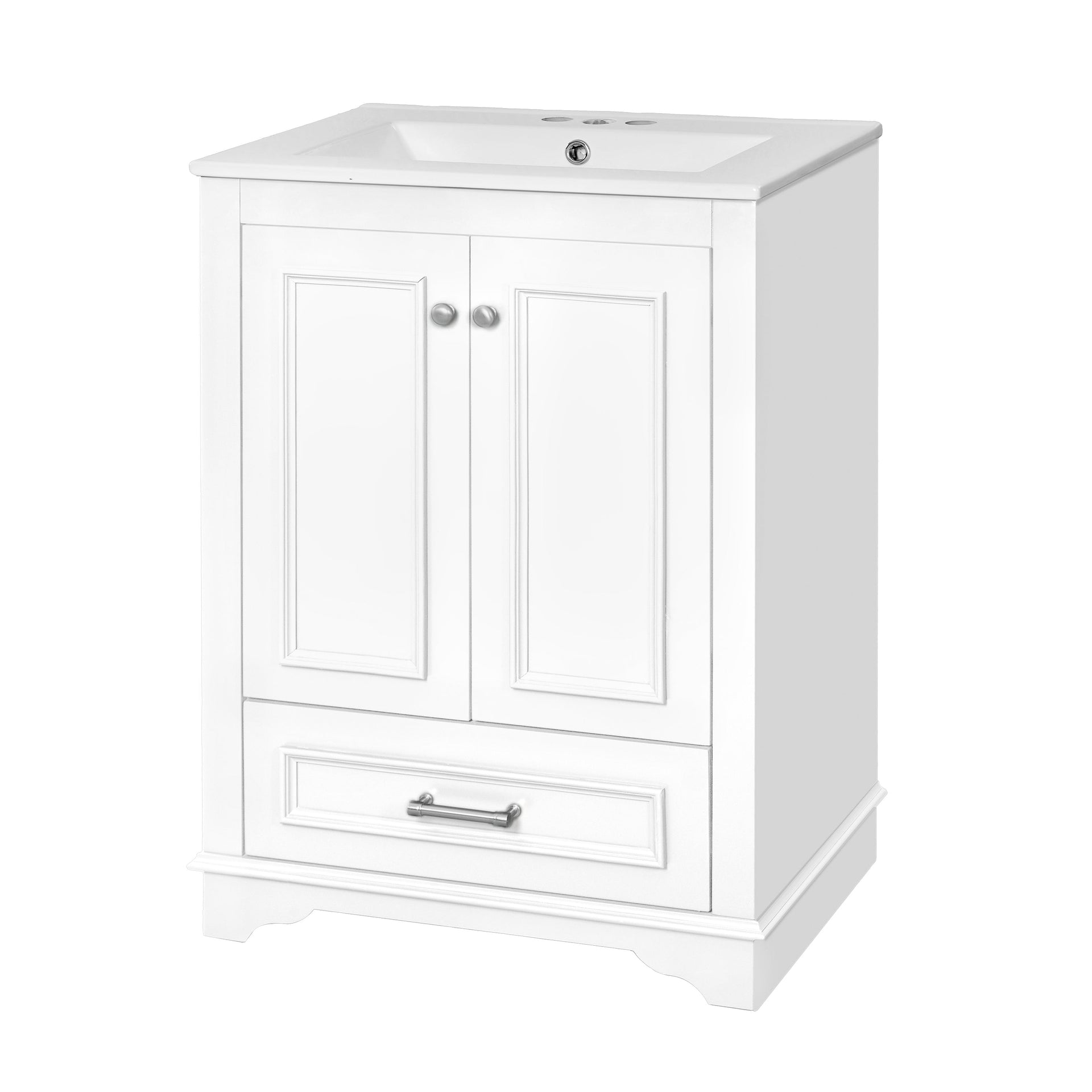 Bathroom Vanity with Ceramic Sink and Modern Freestanding Storage Cabinet, Soft-Close Doors