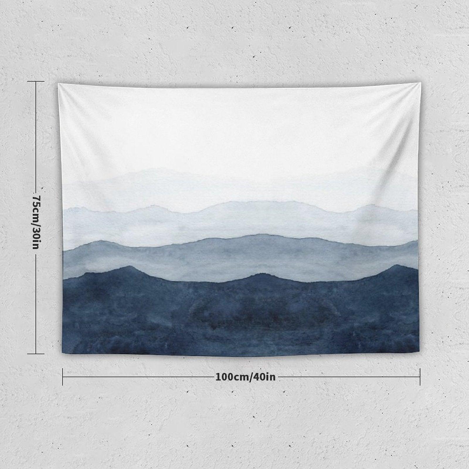 Mountains Ombre  Indigo Abstract Watercolor Tapestry