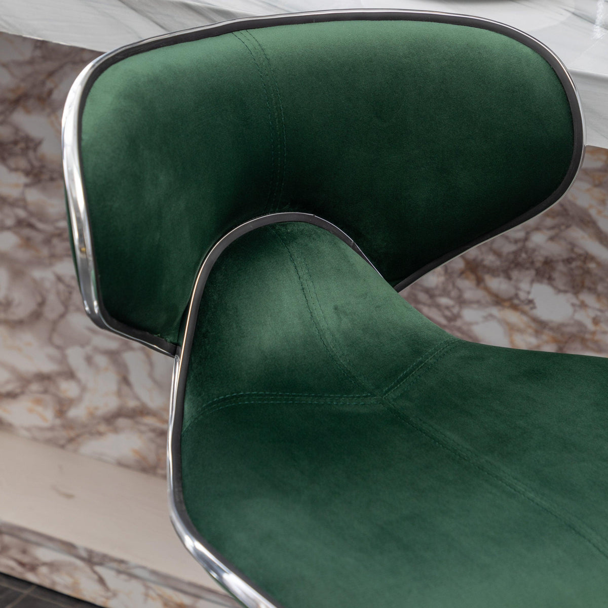 Green Velvet Adjustable Swivel Bar Stools with Chrome Base & Footrest – Set of 2