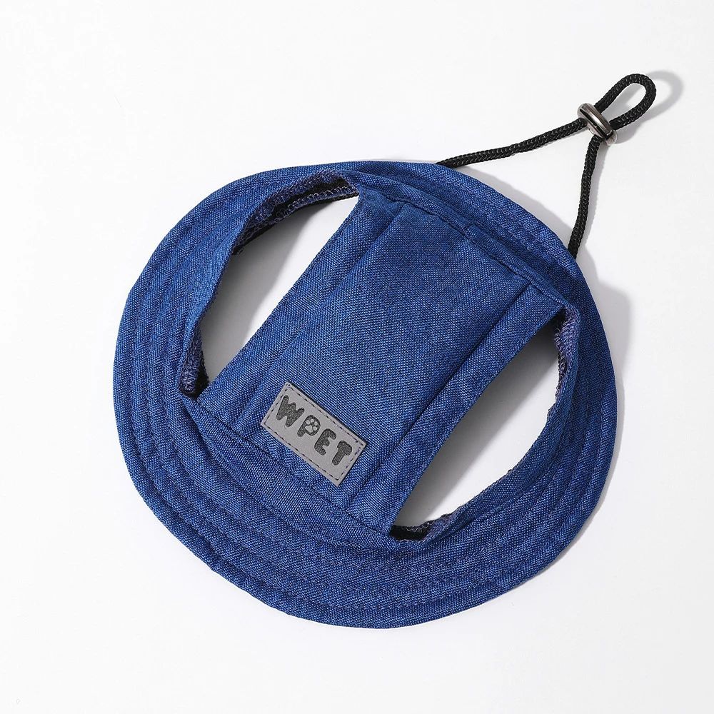 Pet Hat With Ear Holes For Medium Small Dogs Adjustable Summer Pets Dog Outdoor Sun Cap Cat Puppy Denim Color Canvas Visor Caps