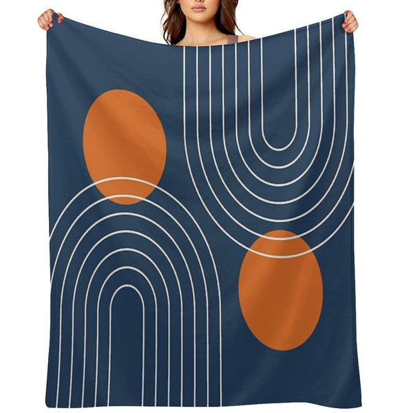 Mid Century Modern Geometric 83 in Navy Blue And Burnt Orange (Rainbow And Sun Abstraction) Lightweight Throw Blanket