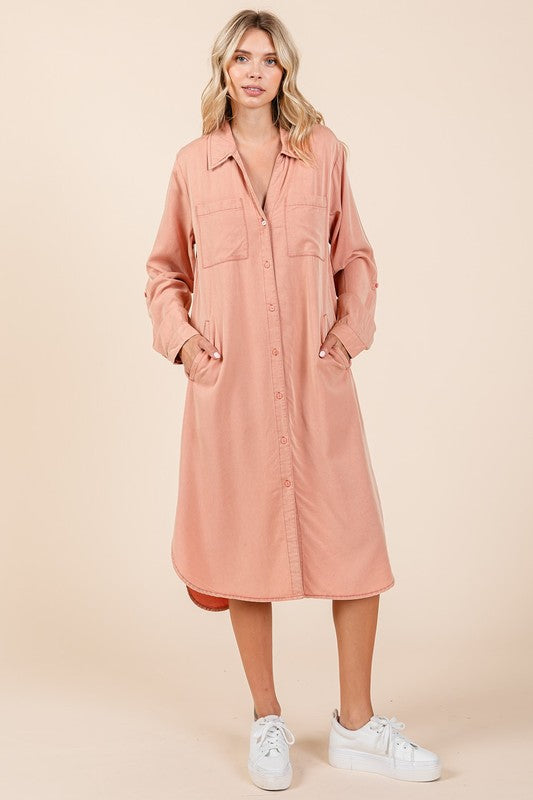 Button Down Long Sleeve Shirt Dress For Women – Casual, Timeless and Versatile Classic Shirt Dress for Year-Round Wear