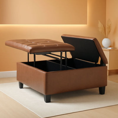 Distressed Umber 36 Inch Storage Ottoman Vegan Faux Leather