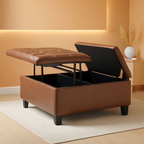 Distressed Umber 36 Inch Storage Ottoman Vegan Faux Leather