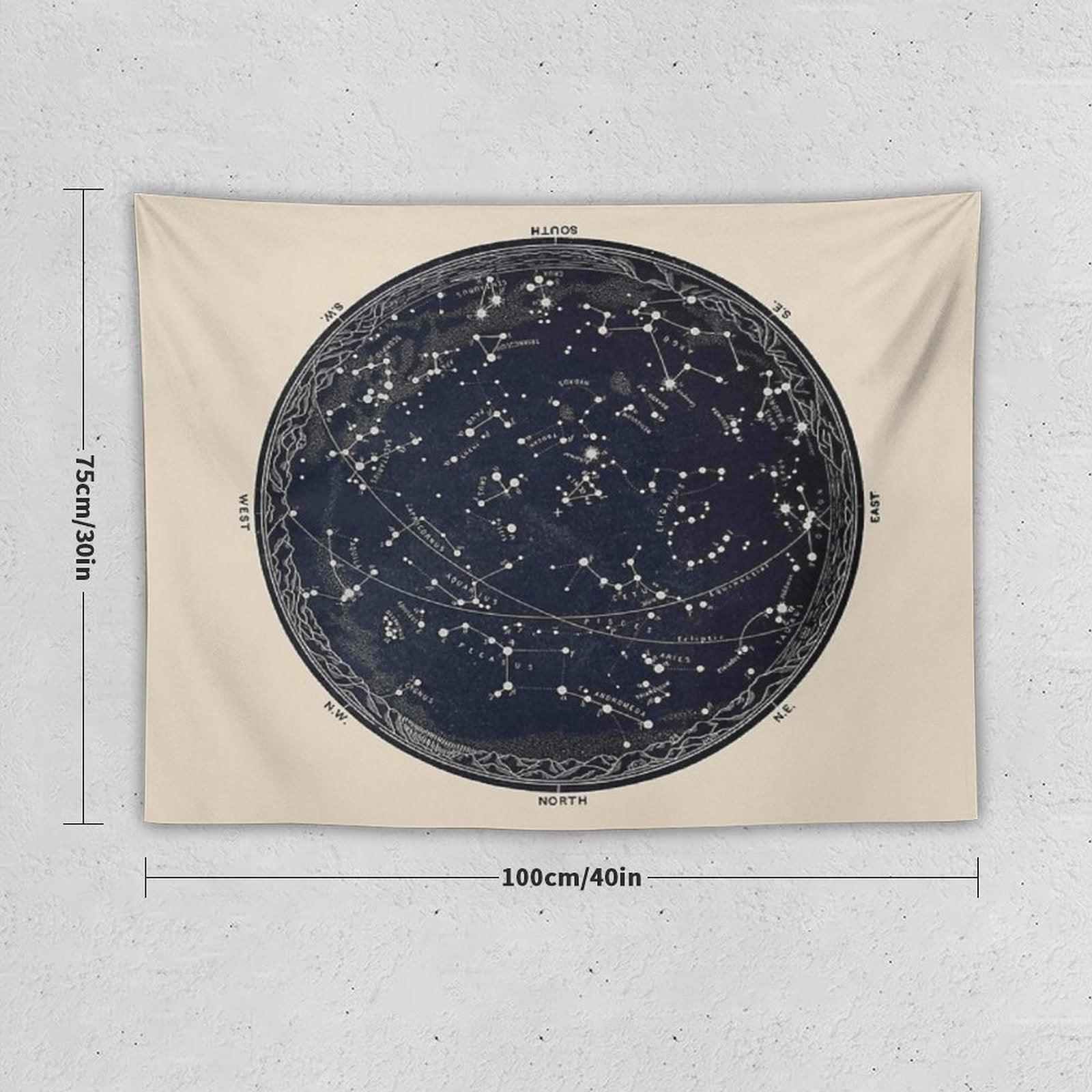 Antique Map of The Night Sky, 19th Century Astronomy Tapestry