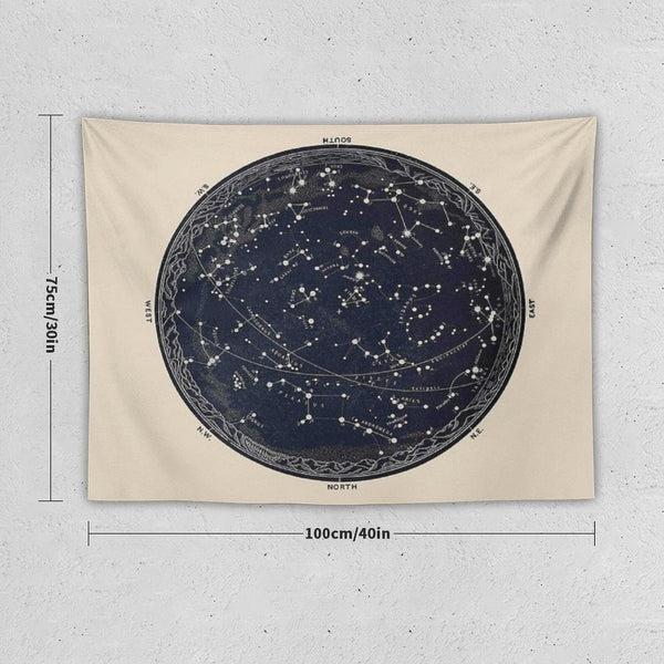 Antique Map of The Night Sky, 19th Century Astronomy Tapestry