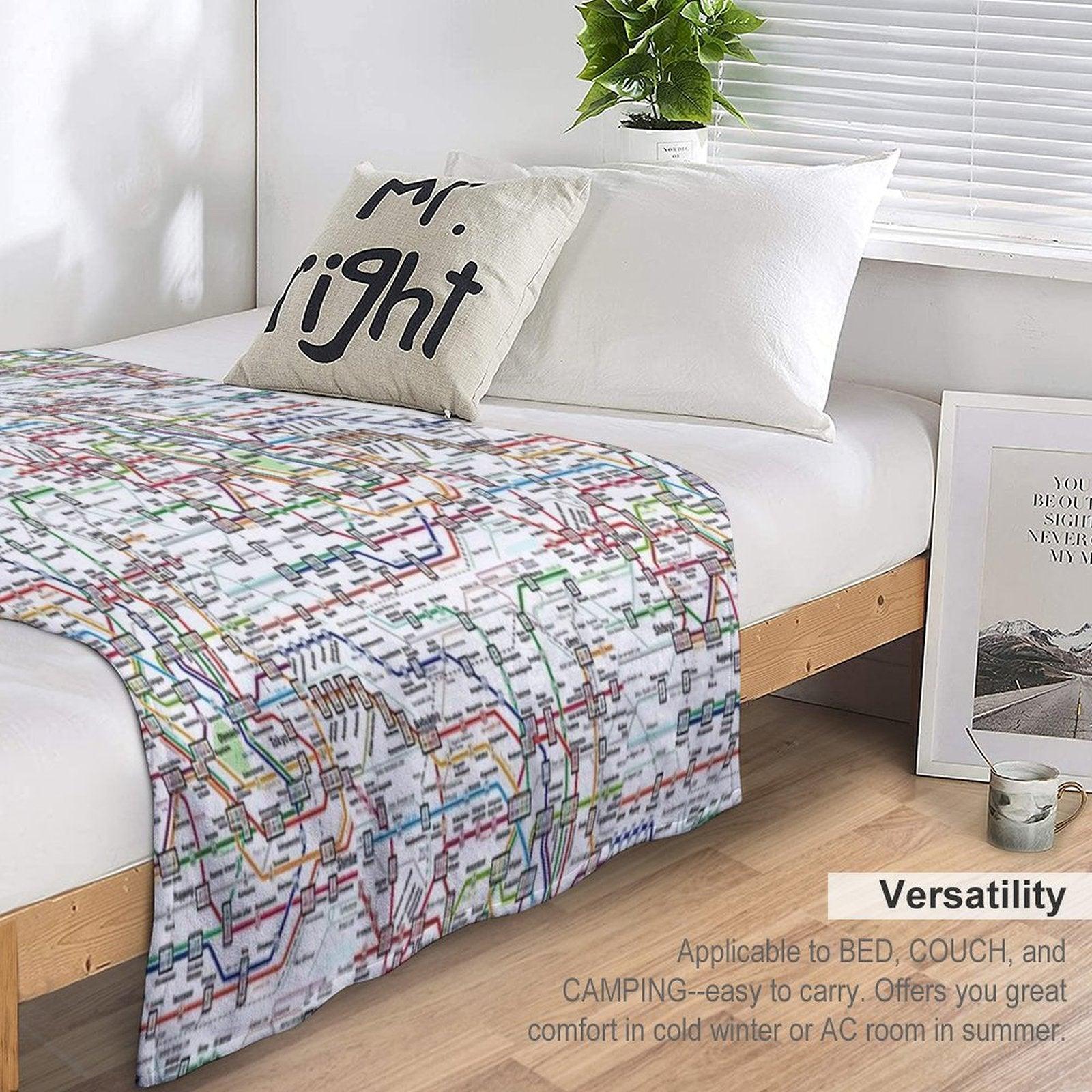 Tokyo Subway Map Clock Throw Blanket