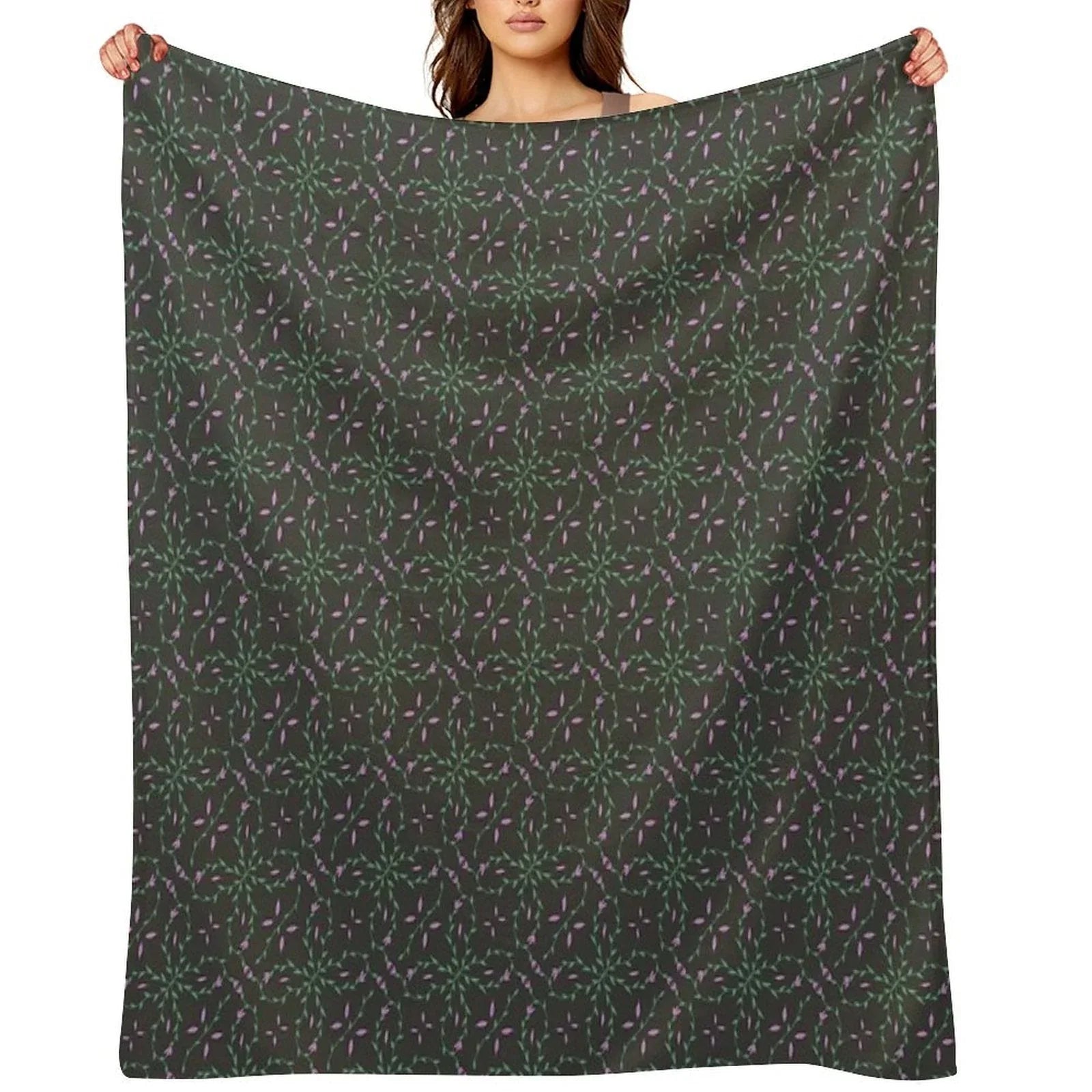 Bloom Vine in Purple And Black Throw Blanket