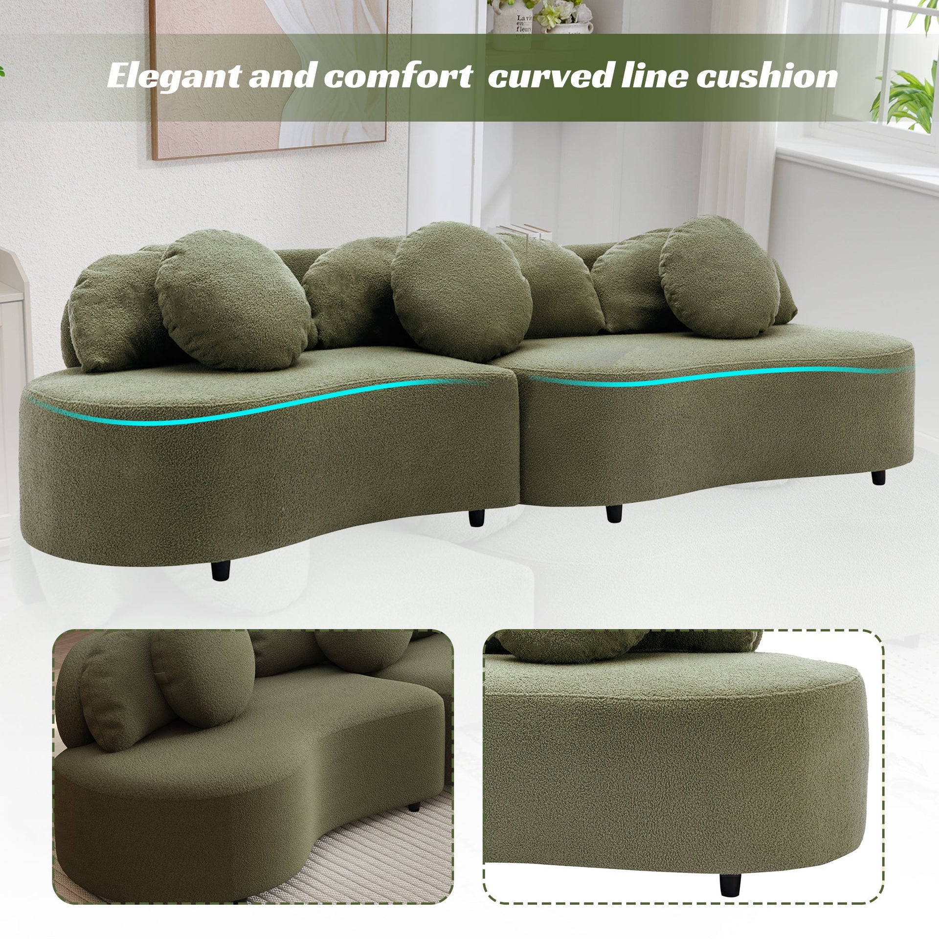 103.5'  Modern Living Room Sofa Lamb Velvet Upholstered Couch Furniture for Home or Office(Old SKU:SG000860AAF),Green