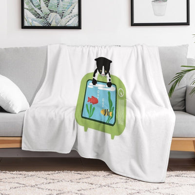 Catflix & Gill Funny Cat And Fish TV Design Premium Throw Blanket
