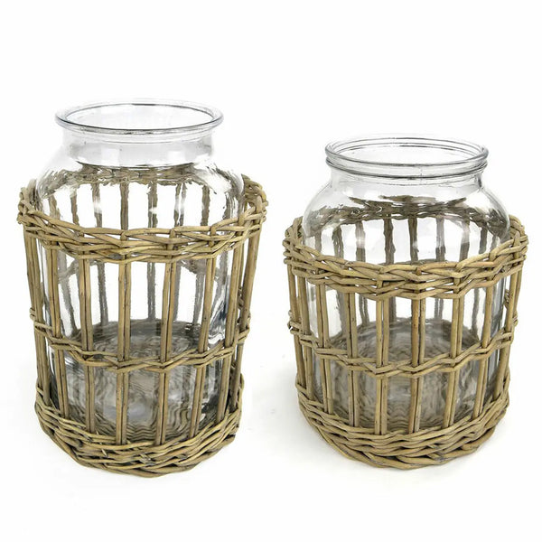 Wicker Basket with Glass Canister