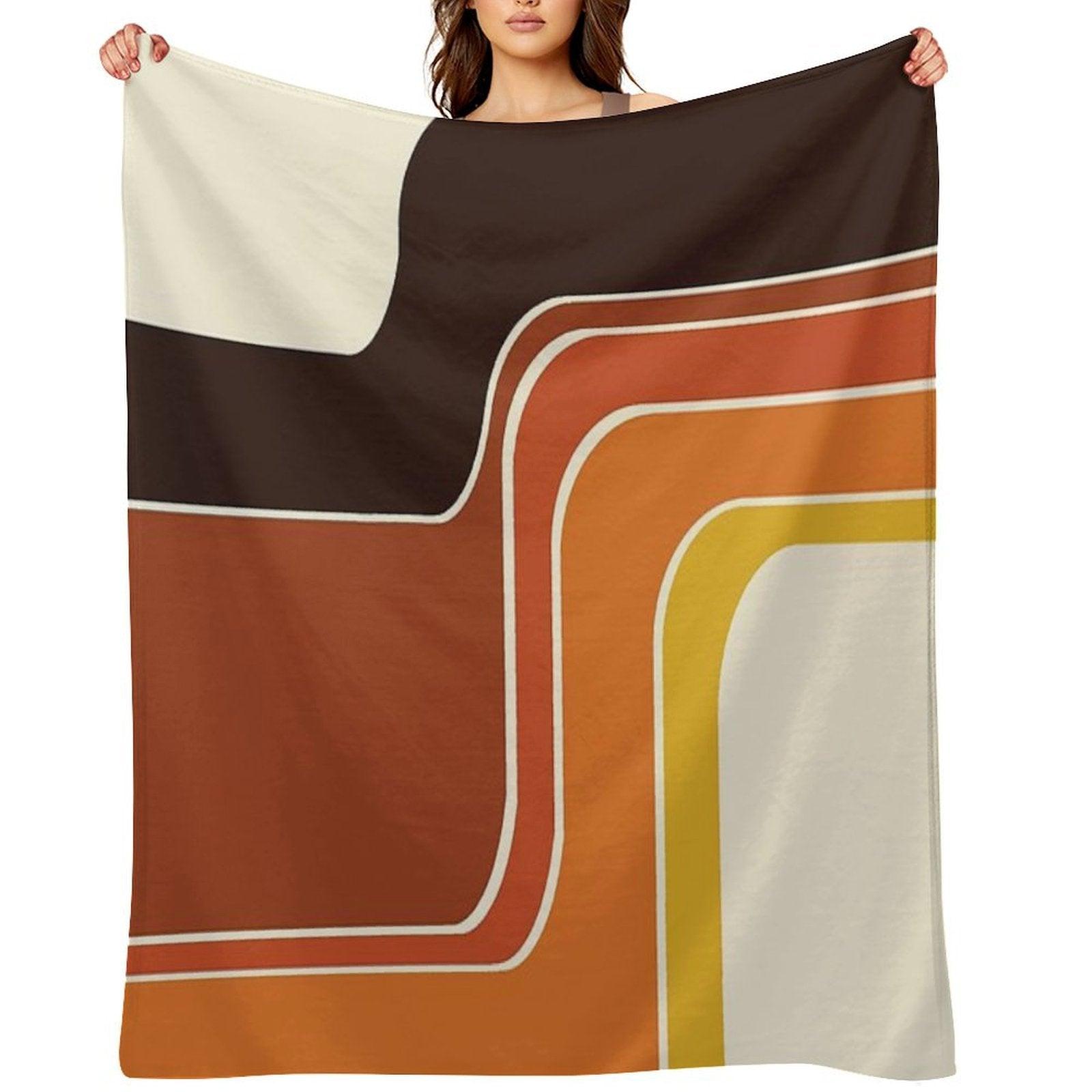 Retro Zig Zag Meets 1970s Orange Throw Blanket
