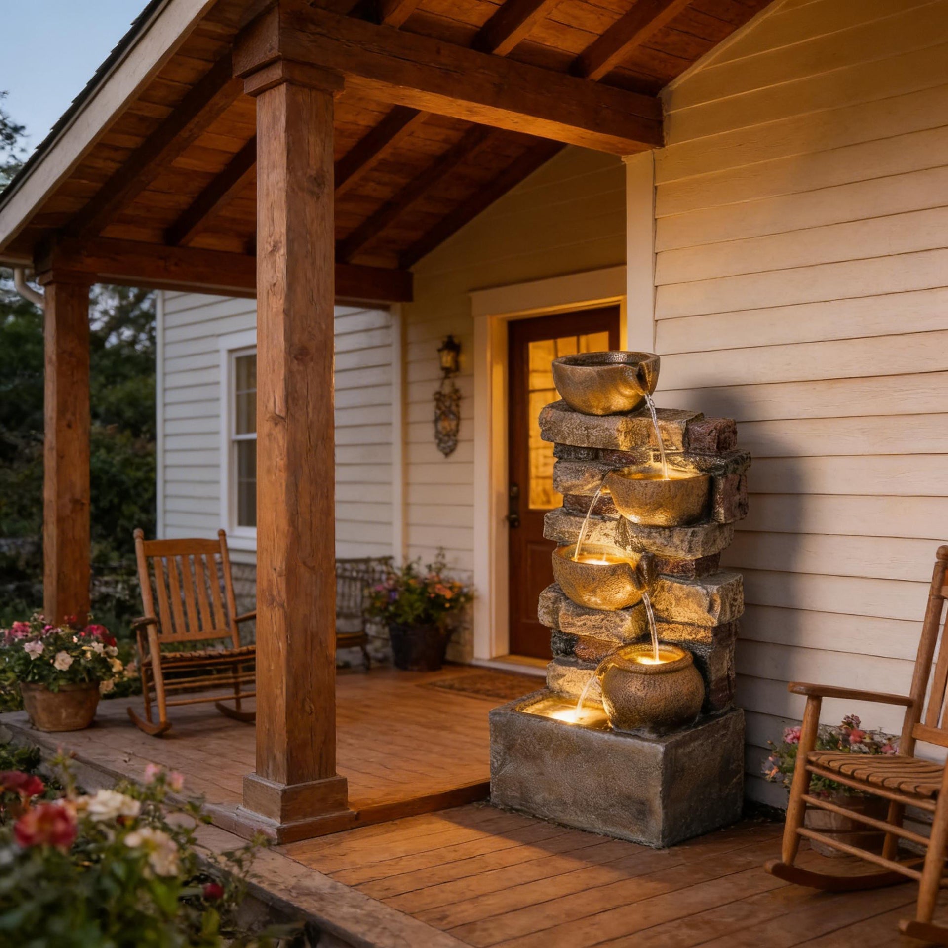 Resin Stacked Stone Bowl Cascade Fountain 28 Inch