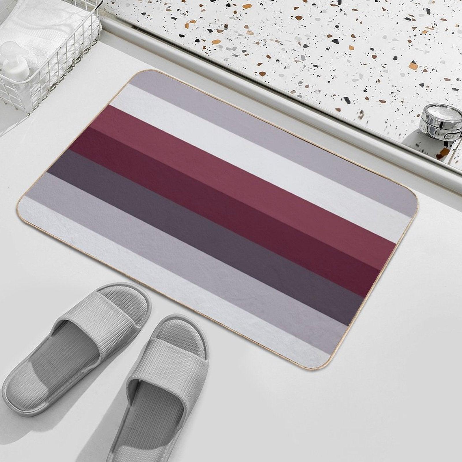 Preppy Trendy Winter Colors Ombre Grey Burgundy Red Plum Stripes Bath Mat