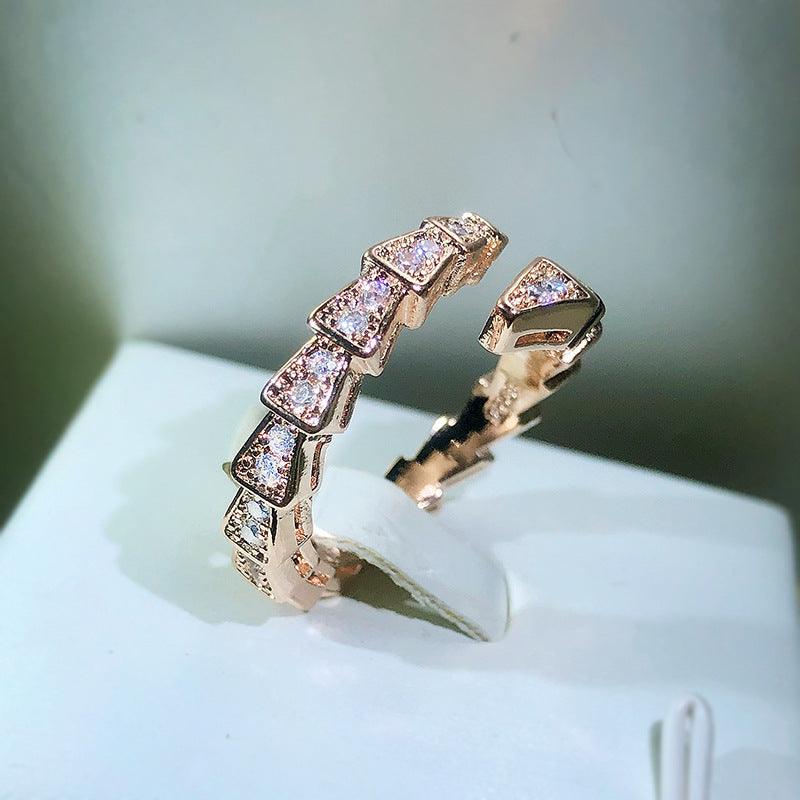 Adjustable Snake Ring for Women in Gold, White Gold, and Rose Gold with Gemstone Inlay