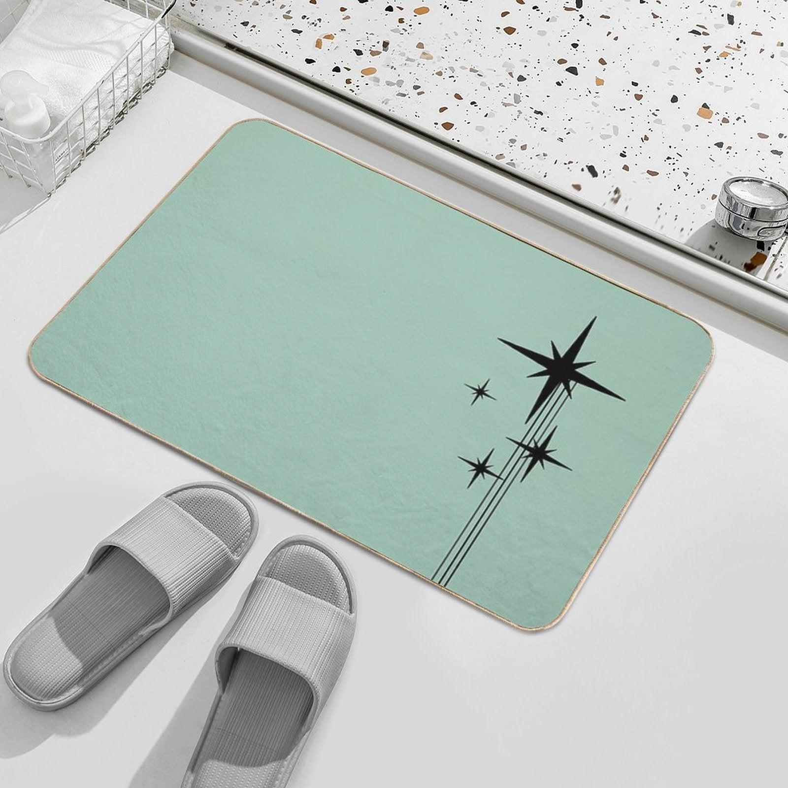 1950s Atomic Age Retro Starburst in Mint Green And Black Bath Mat