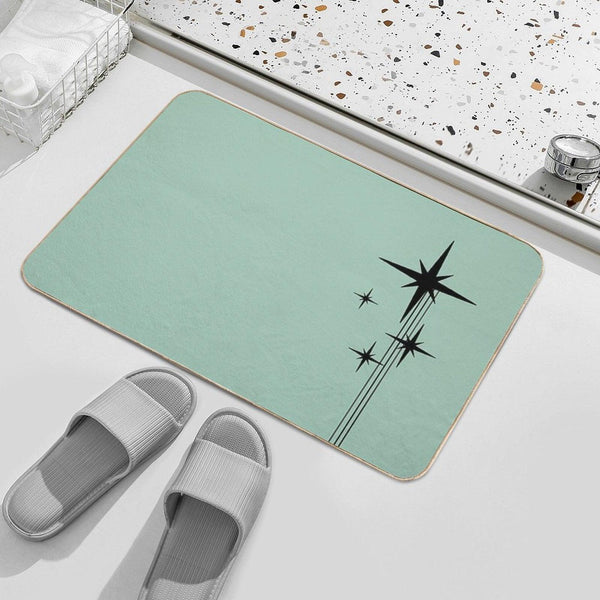 1950s Atomic Age Retro Starburst in Mint Green And Black Bath Mat