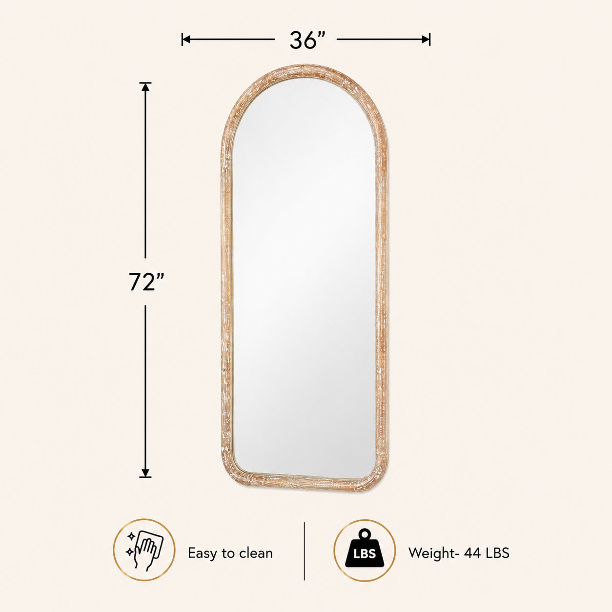 Arched Full Length Wall Mirror with Mango Wood Frame, 36x72