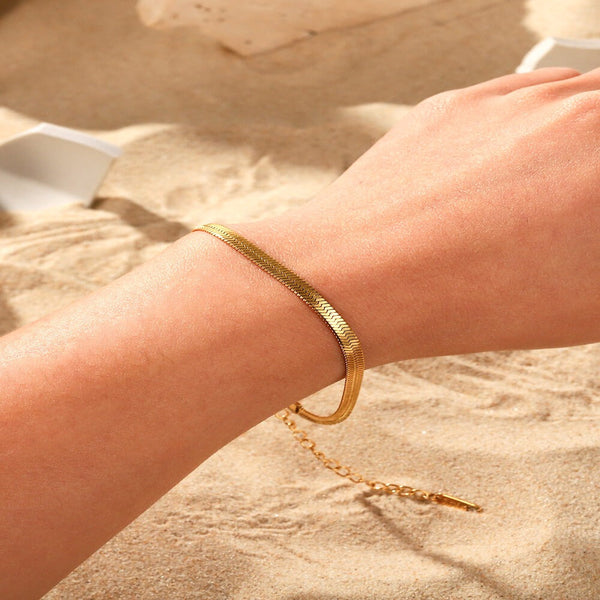 Gold Herringbone Snake Chain Bracelet