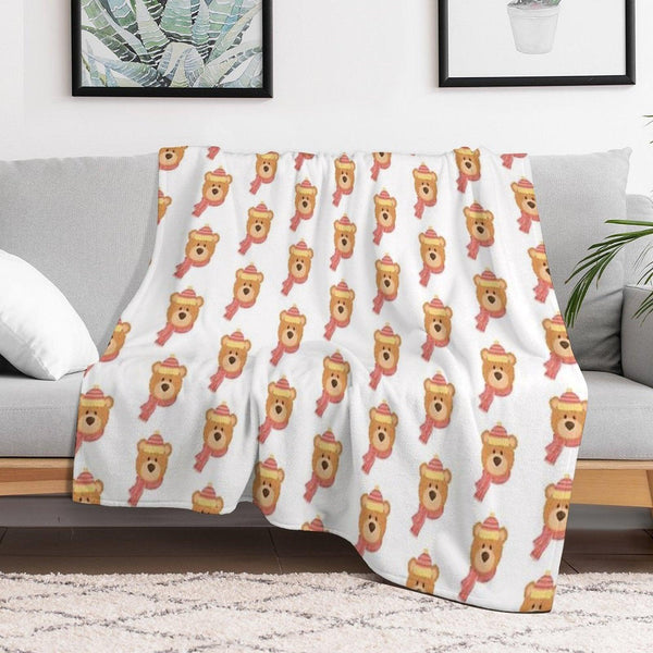 Cozy Winter Bear with Striped Hat And Scarf Throw Blanket