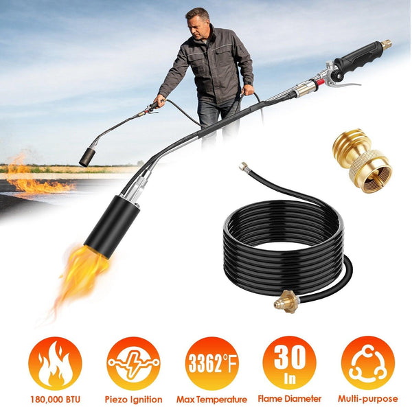 180,000 BTU Propane Weed Torch Heavy Duty Weed Burner Flame Weeder with 10FT Hose Piezo Ignition Adjustable Flame Control for Weeds Ice Snow Asphalt F