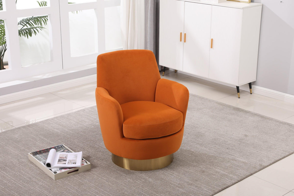 Orange Velvet Swivel Barrel Chair